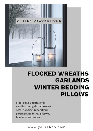 Offer of Winter Bedding Pillows and Garlands Flayer Šablona návrhu