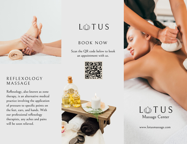 Woman Getting Thai Herbal Compress Massage at Wellness Center Brochure 8.5x11in Tasarım Şablonu