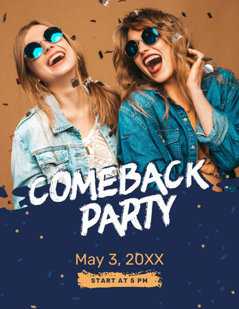 Party Invitation Happy Girls under Confetti Flyer 8.5x11in Design Template