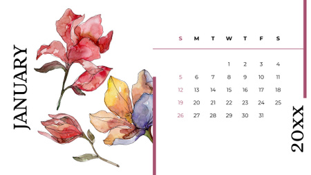 bela ilustração aquarela de flores Calendar Modelo de Design