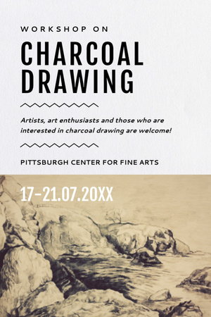 Drawing Workshop Ad With Pencil Sketch of Landscape Postcard 4x6in Vertical Design Template