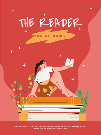 Girl Reading Books Online Poster US Šablona návrhu