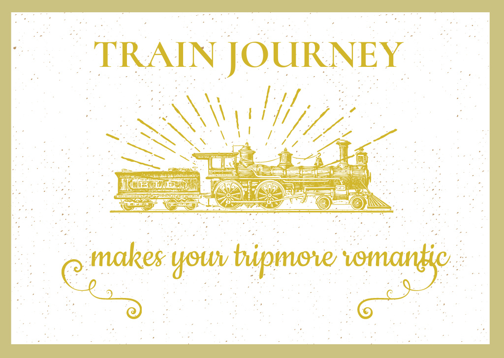 Train Journey with Vintage Locomotive Postcard Design Template