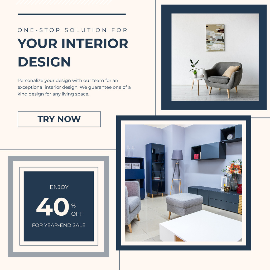 Interior Design Collage in Grey and Blue Instagram Tasarım Şablonu