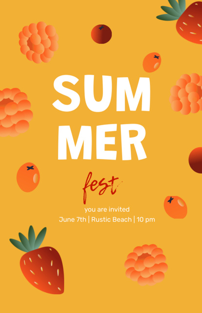 Summer Festival Announcement Text With Fruits on Yellow Invitation 5.5x8.5in Design Template