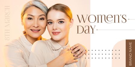 Kauniita eri-ikäisiä naisia halaamassa naistenpäivänä Twitter Design Template