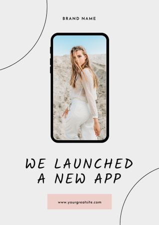 Fashion App Ad with Stylish Woman on Screen Poster B2 Design Template