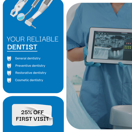 Reliable Dentist Full Range Of Services With Discount Animated Post Design Template