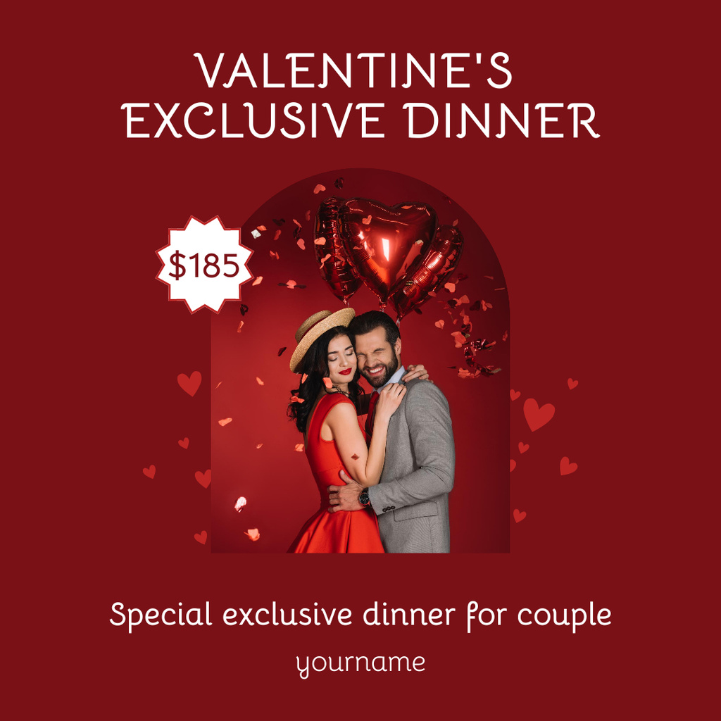 Exclusive Valentine's Day Dinner Offer for Couples in Love Instagram AD Design Template