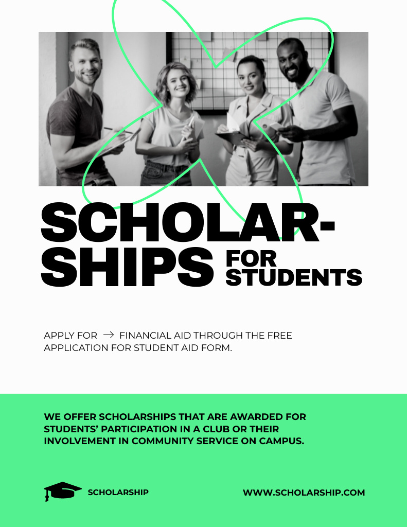 Scholarships for Students Offer on Green Poster 8.5x11in Design Template