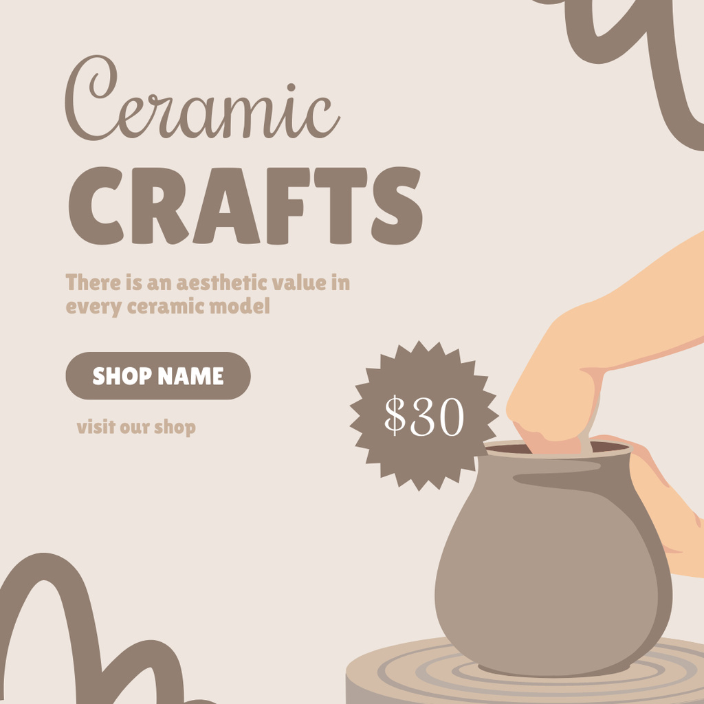 Offer Discounts on Ceramic Products with Illustration of Pottery Instagram Tasarım Şablonu