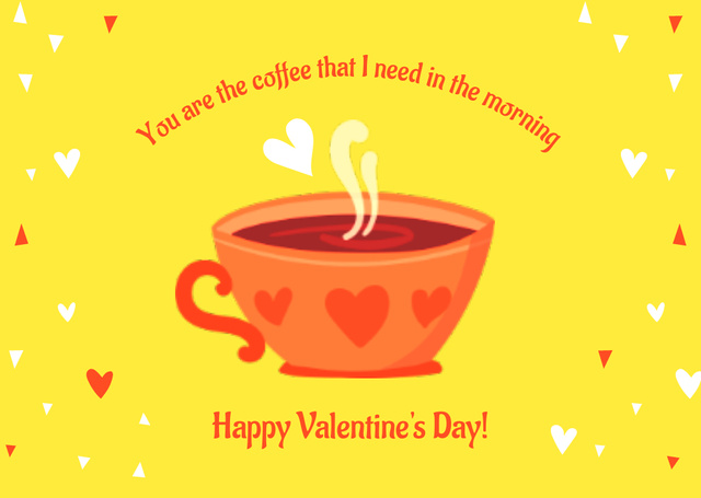Happy Valentine's Day greeting with Cup of Coffee Card Design Template
