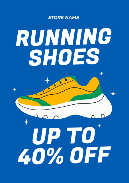 Illustrated Running Shoes At Discounted Rates Posterデザインテンプレート