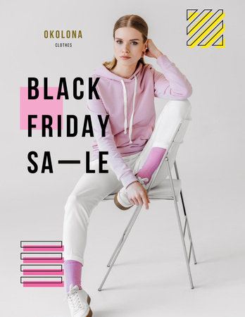 Black Friday Sale girl in Light Clothes Flyer 8.5x11in Design Template