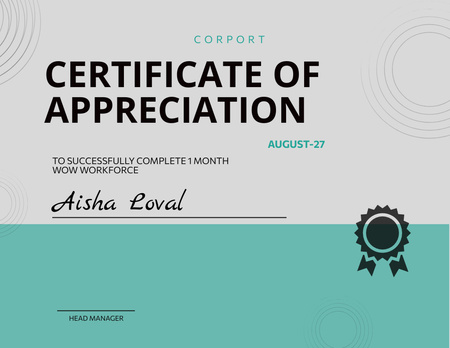Award of Appreciation To Successfully Completion Workforce Certificate Design Template
