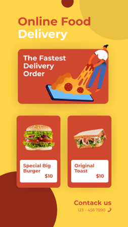 Online Food Delivery with Burger and Sandwich Instagram Story tervezősablon