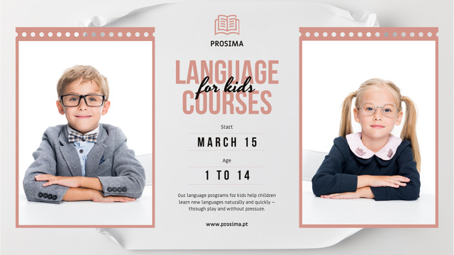 Szablon projektu Language Courses for Kids in Uniform FB event cover