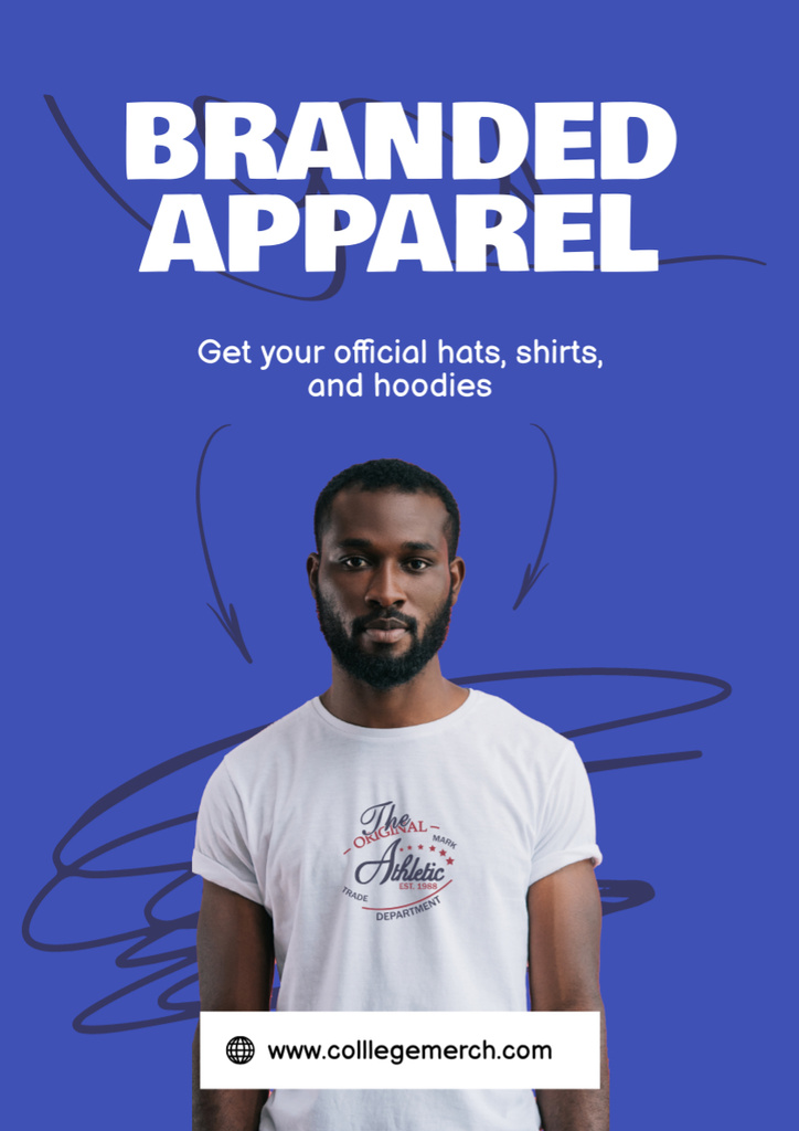 College Apparel and Merchandise Offer with Young African American Guy Poster A3 – шаблон для дизайна