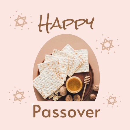 Inspirational Greeting on Passover with Matzo and Honey Instagram Design Template