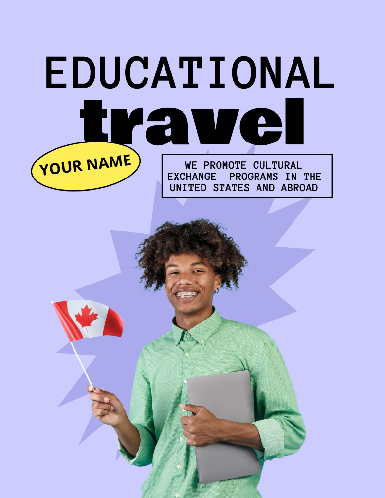 Designvorlage Cheerful African American Student Offers Educational Tours für Flyer 8.5x11in