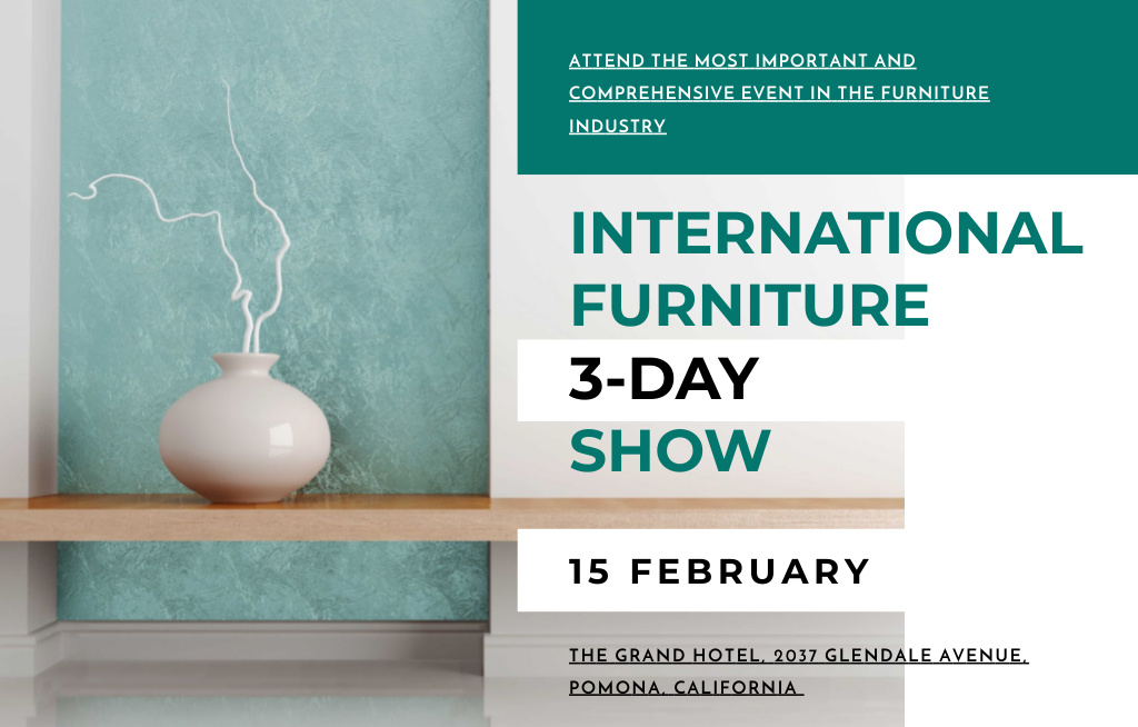 Ontwerpsjabloon van Invitation 4.6x7.2in Horizontal van Furniture Show Announcement Vase for Home Decor