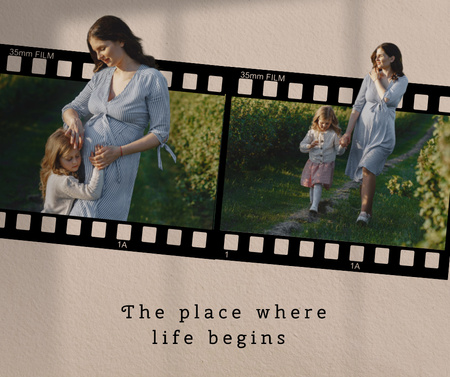 Ontwerpsjabloon van Facebook van gelukkig zwanger moeder wandelen met dochter in tuin