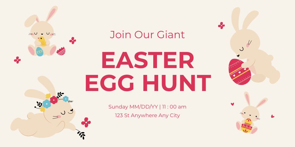 Easter Egg Hunt Promo with Adorable Bunnies Twitter Design Template