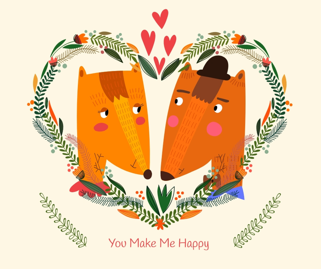 Valentine's Day card with Foxes Facebook Design Template