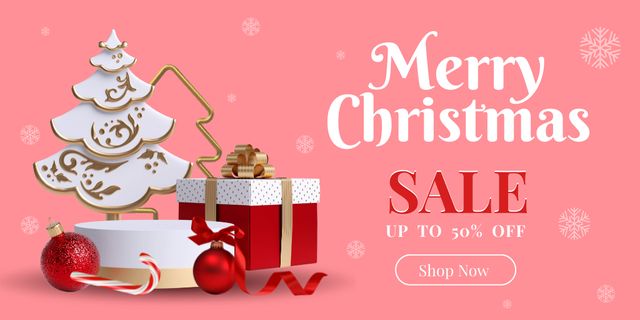 Christmas Accessories Sale Pink Twitter Design Template