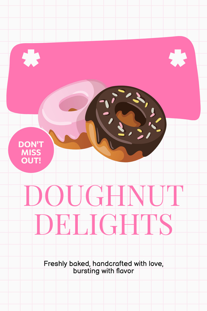 Doughnut Delights Ad with Chocolate and Pink Glazed Donut Pinterest Tasarım Şablonu