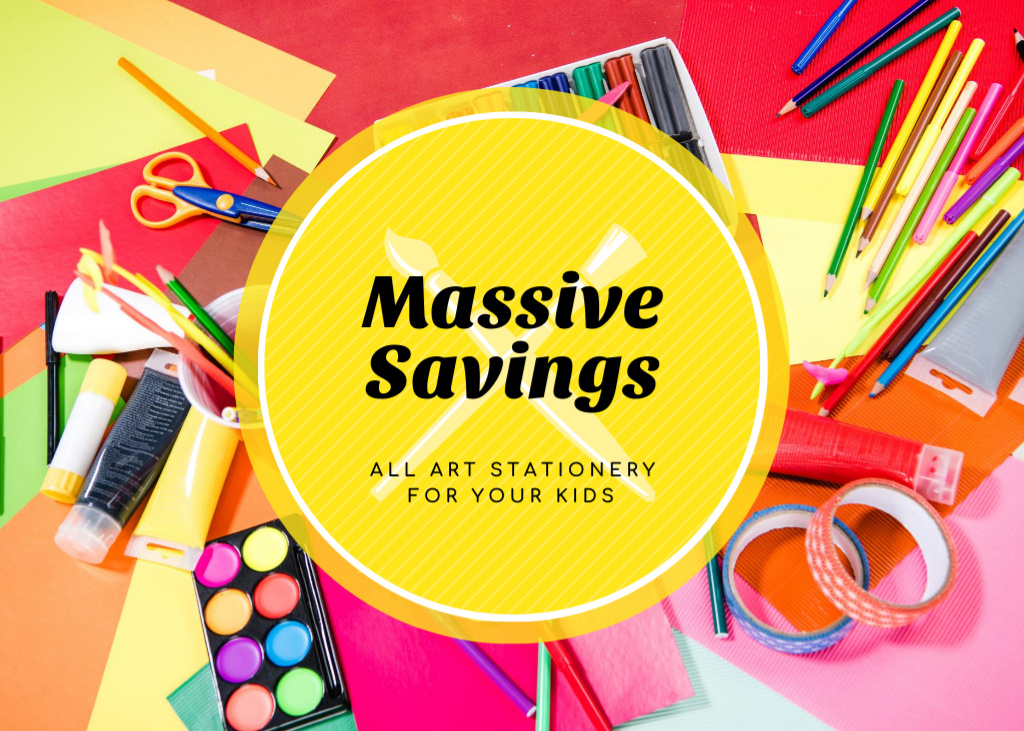 Stylish Organized School Supplies And Stationery With Watercolor Flyer 5x7in Horizontal Πρότυπο σχεδίασης