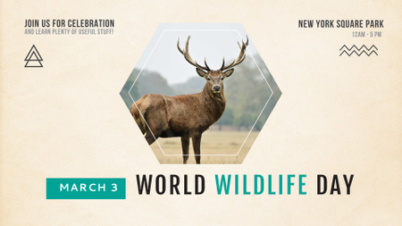 Wildlife Day Announcement with Deer FB event cover Design Template