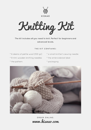 Knitting Kit Sale Offer with Spools of Threads Poster 28x40in Design Template