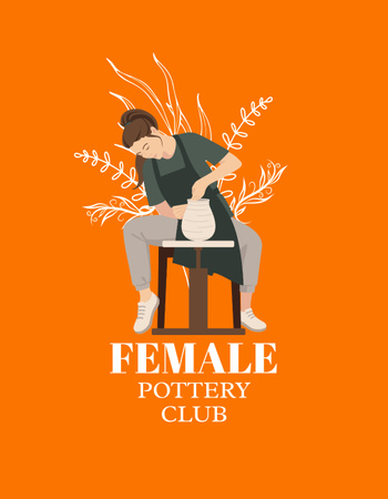 Female Pottery Club Promotion In Orange T-Shirt Design Template