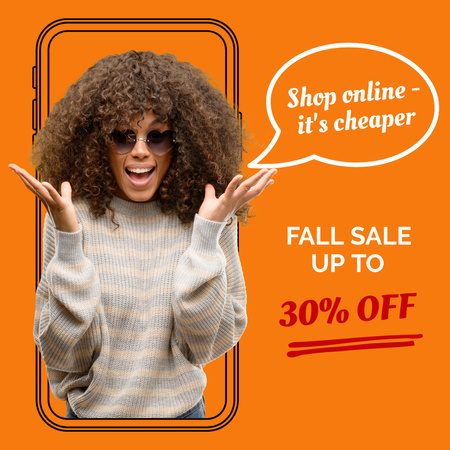 Autumn Sale Announcement Online With Discounts In Orange Instagram AD Design Template