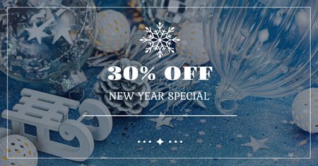 New Year Special Offer with Festive Decoration Facebook AD Design Template