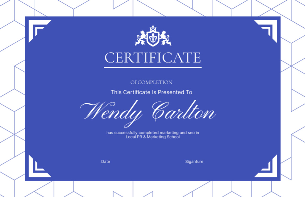 Modèle de visuel Award for Marketing Course Completion - Certificate 5.5x8.5in