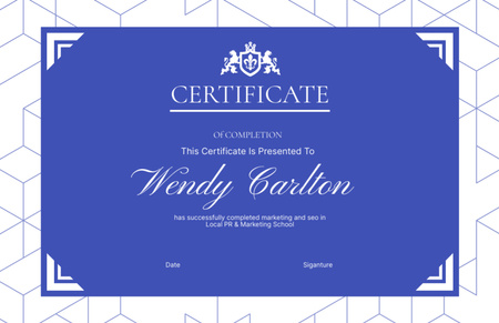 Award for Marketing Course Completion Certificate 5.5x8.5in Design Template