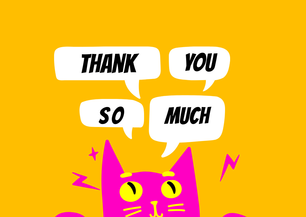 Thankful Phrase with Cute Pink Cat Card Design Template