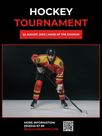Platilla de diseño Hockey Competition Announcement with Courageous Hockey Player Poster US