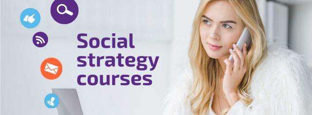 Designvorlage Social Media Course Woman with Laptop and Smartphone für Facebook cover