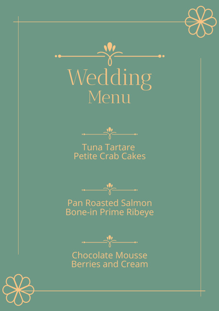 Designvorlage Simple Minimal Wedding Food List on Green für Menu