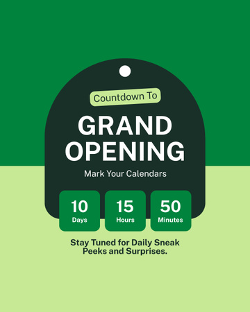 Designvorlage Countdown zur großen Eröffnungsveranstaltung in Grün für Instagram Post Vertical