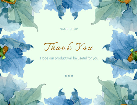 Template di design Messaggio di ringraziamento con fiori blu dell'acquerello Thank You Card 5.5x4in Horizontal