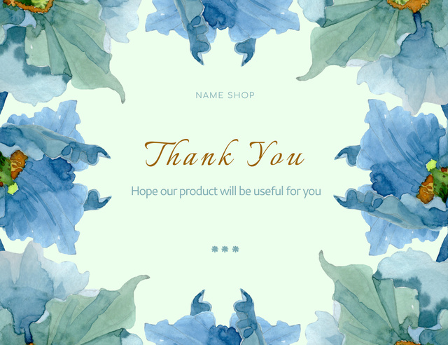 Thank You Text with Watercolor Flowers Thank You Card 5.5x4in Horizontal Design Template