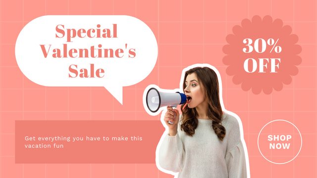 Valentine's Day Special Sale with Young Woman with Shout FB event cover Design Template