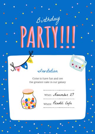 Platilla de diseño Birthday Celebration Announcement with Party Decorations Invitation