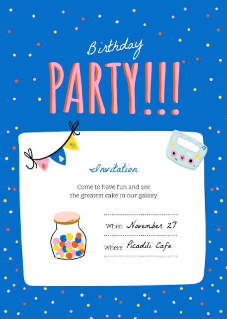 Birthday Celebration Announcement with Party Decorations Invitationデザインテンプレート