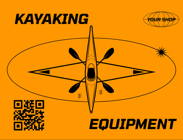 Designvorlage Kayaking Equipment Sale Offer with Illustration in Orange für Postcard 4.2x5.5in