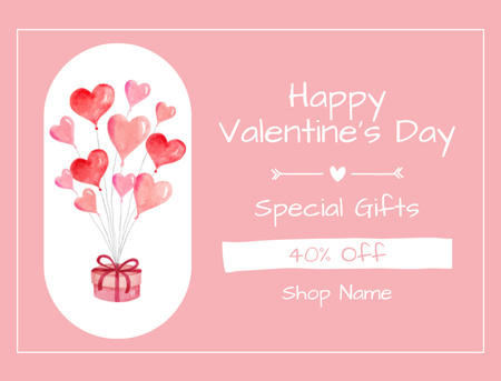Announcement of Special Valentine's Day Discount on Gifts Thank You Card 4.2x5.5in Design Template